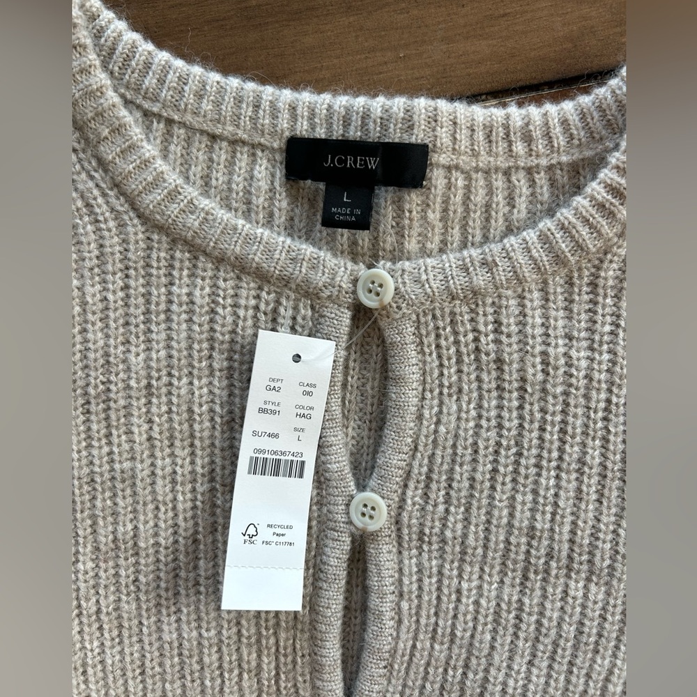 NWT J. Crew Puff Sleeve Alpaca Blend Tan Cardigan Sweater L - Picture 4 of 9